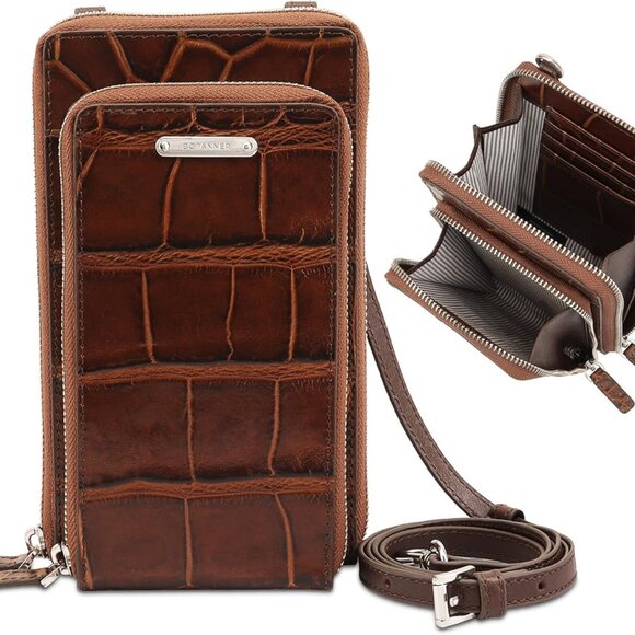 Handbags - Multipocket Women's Leather Crossbody Bag RFID Safe Adjustable Strap